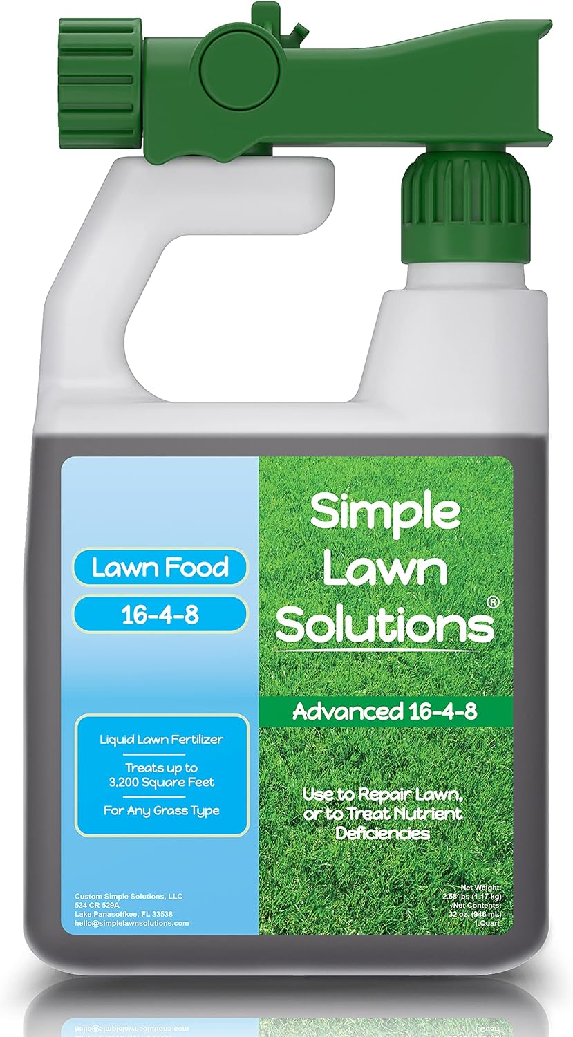 Advanced 16-4-8 Balanced NPK Lawn Food Quality Liquid Fertilizer, Spring and Summer Concentrated Spray, Any Grass Type, Simple Lawn Solutions, 32 Ounce