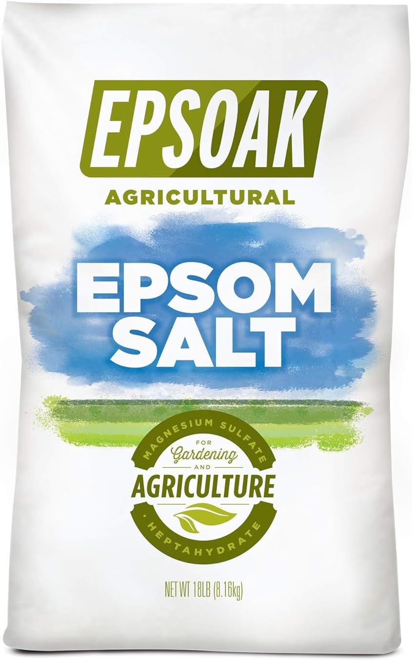 Epsoak Epsom Salt 18 lb. Agricultural Grade Magnesium Sulfate. Resealable Bulk Bag for Gardening & Lawn Care, Made in The USA