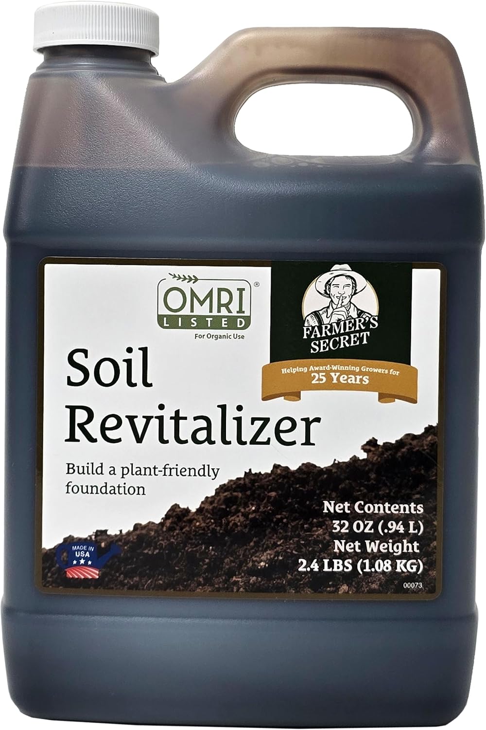 Farmer's Secret Soil Revitalizer - Organic (OMRI Listed) Dirt Health Booster - Liquid Compost Soil Amendment - Activated Humic Acid - Great for Fall/Spring Application (32oz)