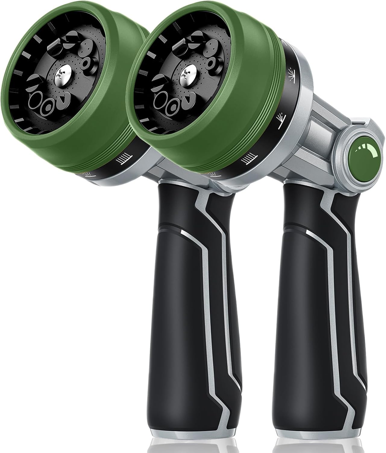 RAINPOINT Full-Metal Garden Hose Nozzle, Heavy Duty Water Hose Nozzle Sprayer With 10 Adjustable Patterns & High Flow,Thumb Control For Flow Adjustment, Ideal For Watering, Washing, Dark Green-2PCS